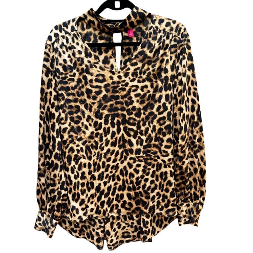 Vince Camuto Blouse Leopard Print Long Sleeve Keyhole Neck Career Mob‎ Wife M